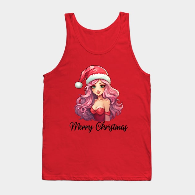 Pink Haired Girl - Merry Christmas (Black Lettering) Tank Top by VelvetRoom